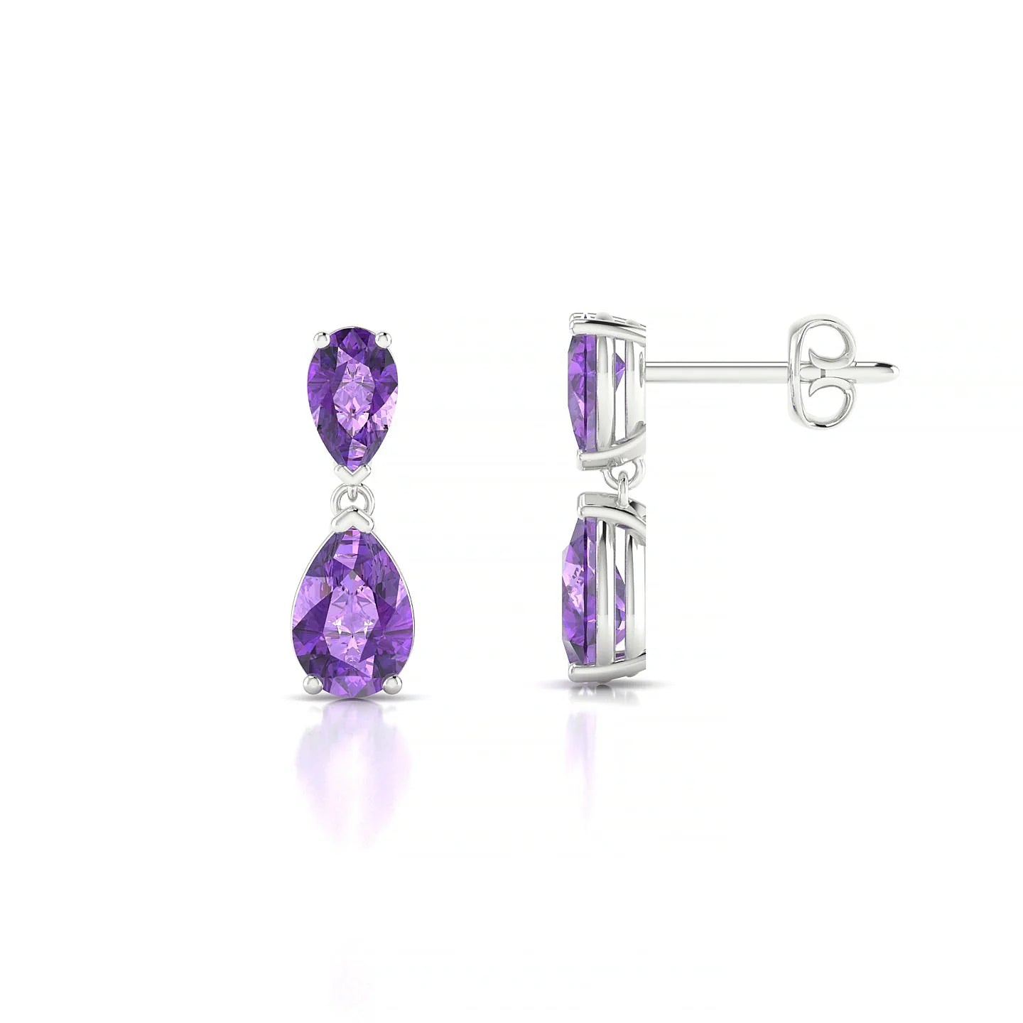 Sway | 18k White Gold 6 x 4 mm Pear Amethyst Earrings