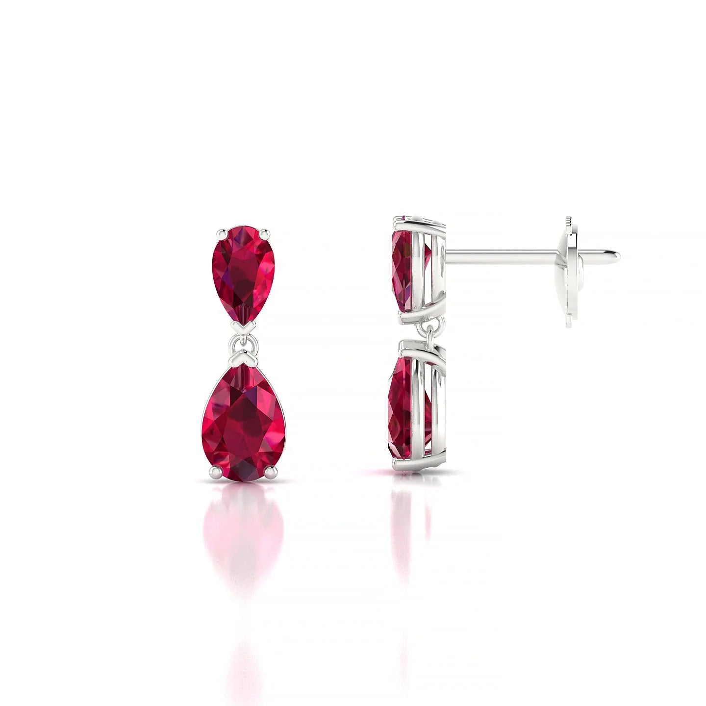 Sway | 18k White Gold 6 x 4 mm Pear Ruby Earrings