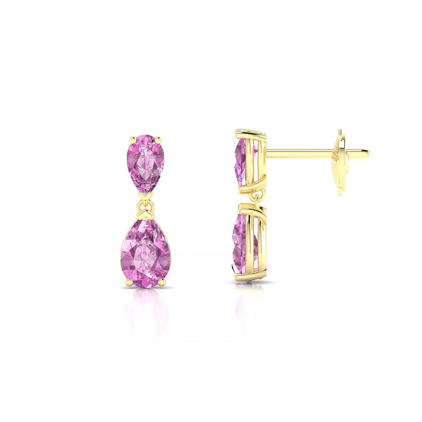 Sway | 18k Yellow Gold 6 x 4 mm Pear Pink Sapphire Earrings