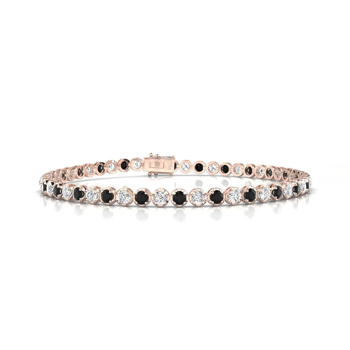Tiger 1-1 | 18k Rose Gold 2.5 mm Round Natural Black Diamond Tennis Bracelet