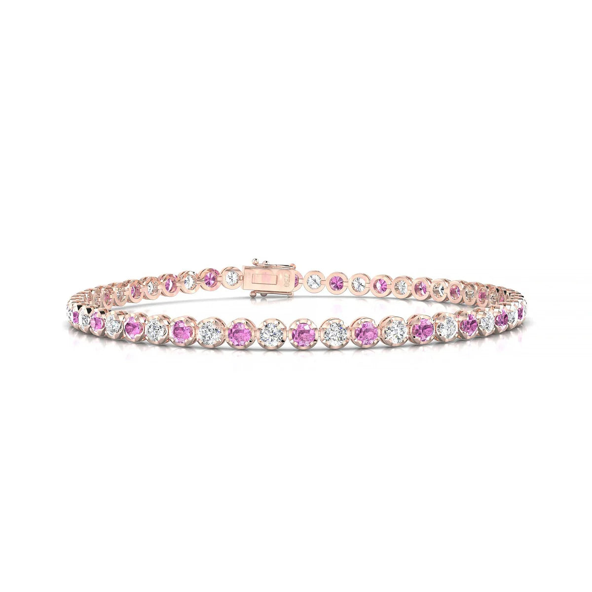 Tiger 1-1 | 18k Rose Gold 2.5 mm Round Natural Pink Sapphire Tennis Bracelet