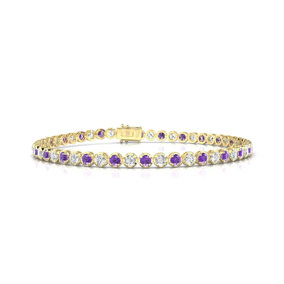 Tiger 1-1 | 18k Yellow Gold 2.5 mm Round Natural Amethyst Tennis Bracelet