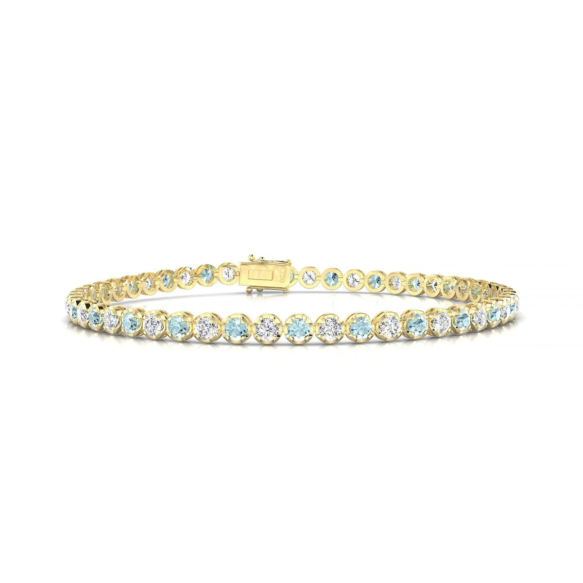 Tiger 1-1 | 18k Yellow Gold 2.5 mm Round Natural Aquamarine Tennis Bracelet