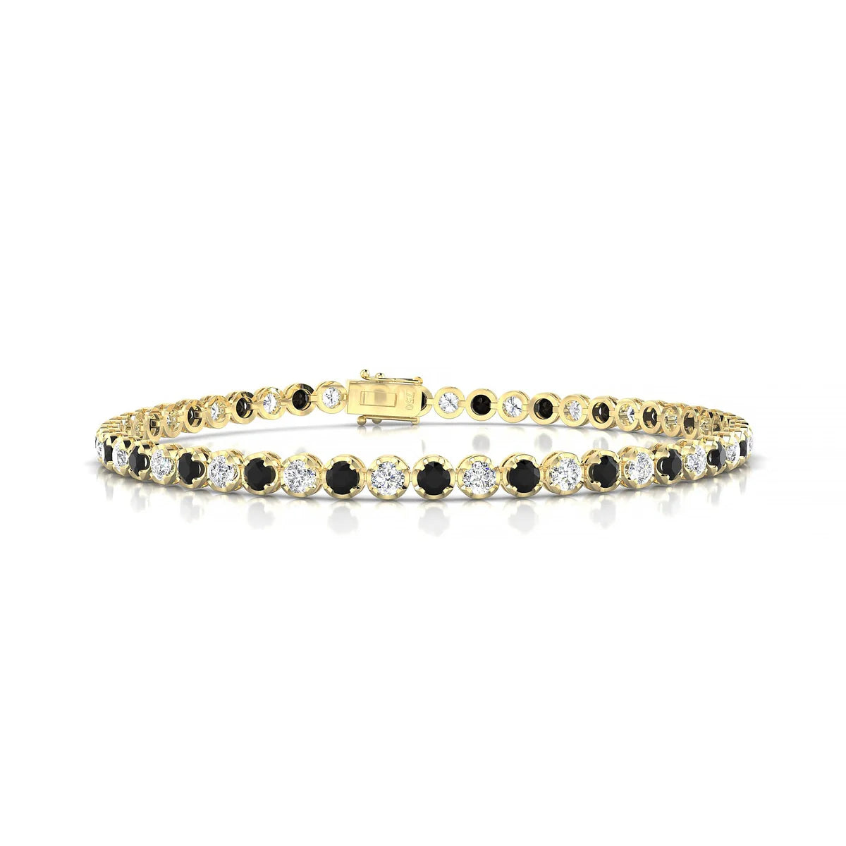 Tiger 1-1 | 18k Yellow Gold 2.5 mm Round Natural Black Diamond Tennis Bracelet