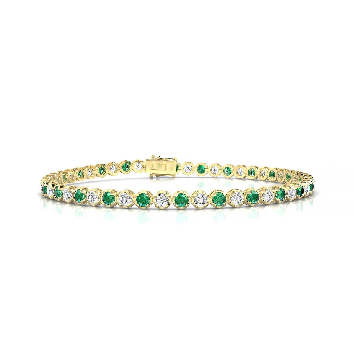 Tiger 1-1 | 18k Yellow Gold 2.5 mm Round Natural Emerald Tennis Bracelet