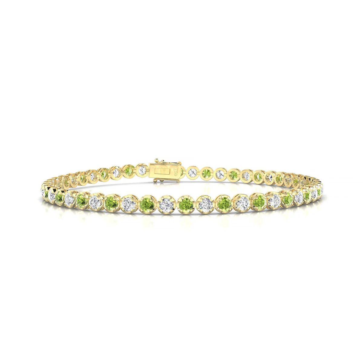 Tiger 1-1 | 18k Yellow Gold 2.5 mm Round Natural Peridot Tennis Bracelet