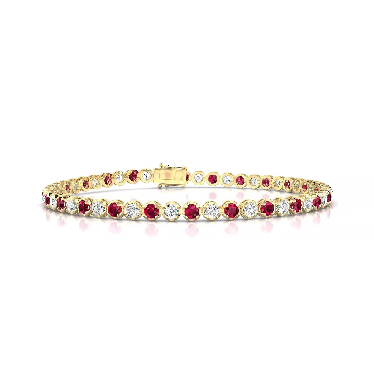 Tiger 1-1 | 18k Yellow Gold 2.5 mm Round Natural Ruby Tennis Bracelet