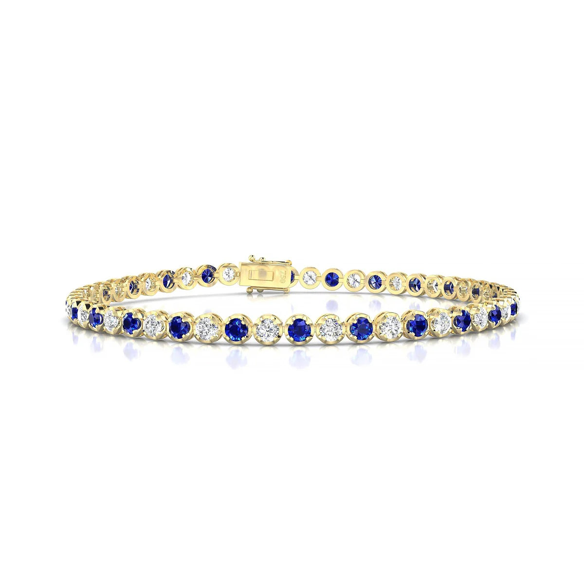 Tiger 1-1 | 18k Yellow Gold 2.5 mm Round Natural Sapphire Tennis Bracelet