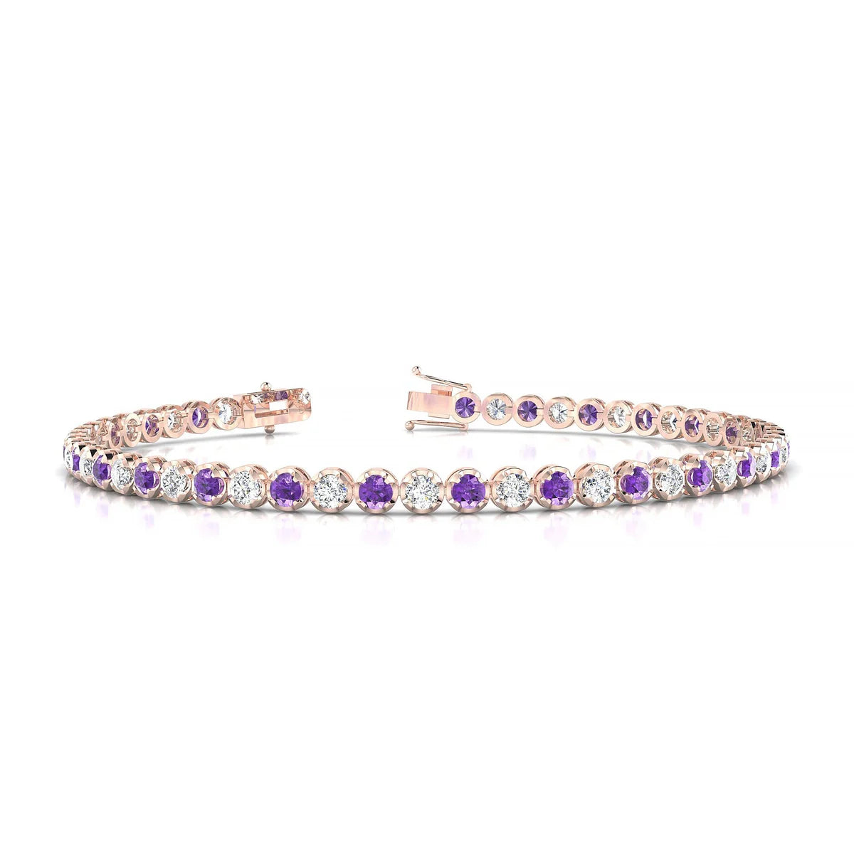 Tiger 1-1 | 18k Rose Gold 2.5 mm Round Natural Amethyst Tennis Bracelet