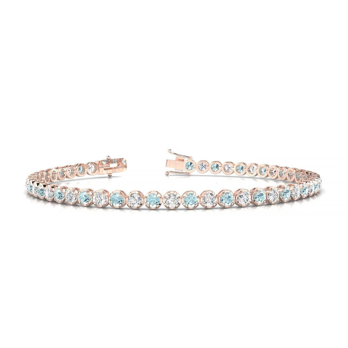Tiger 1-1 | 18k Rose Gold 2.5 mm Round Natural Aquamarine Tennis Bracelet