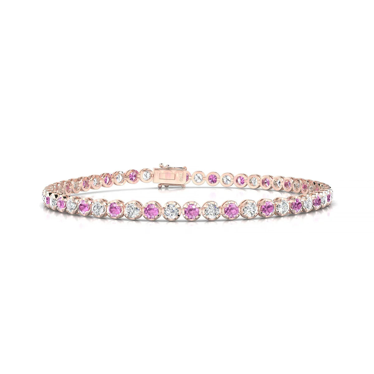 Tiger 1-1 | 18k Rose Gold 2.5 mm Round Natural Pink Sapphire Tennis Bracelet