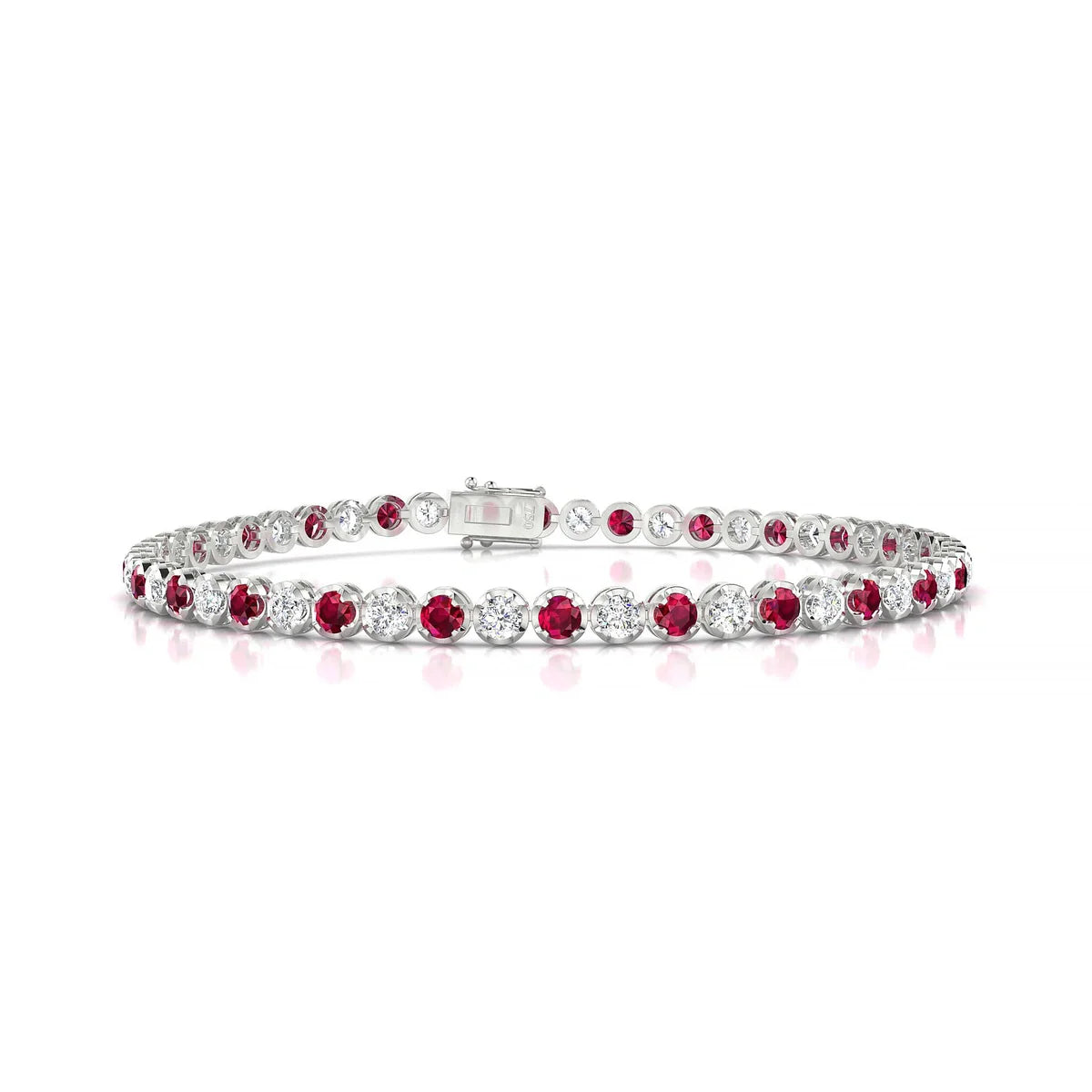 Tiger 1-1 | 18k White Gold 2.5 mm Round Natural Ruby Tennis Bracelet