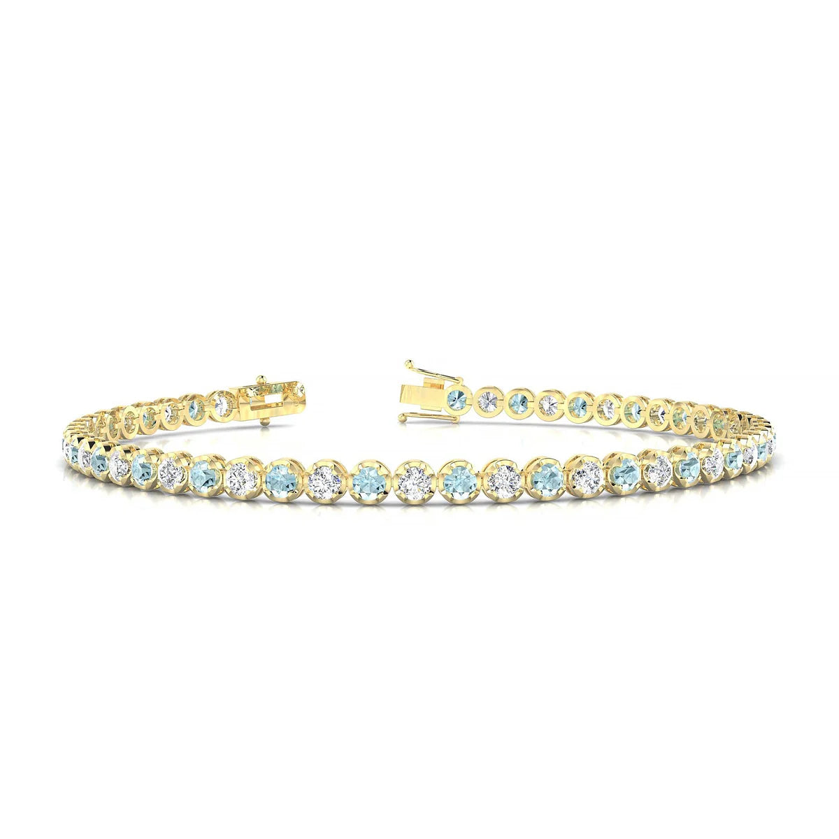 Tiger 1-1 | 18k Yellow Gold 2.5 mm Round Natural Aquamarine Tennis Bracelet