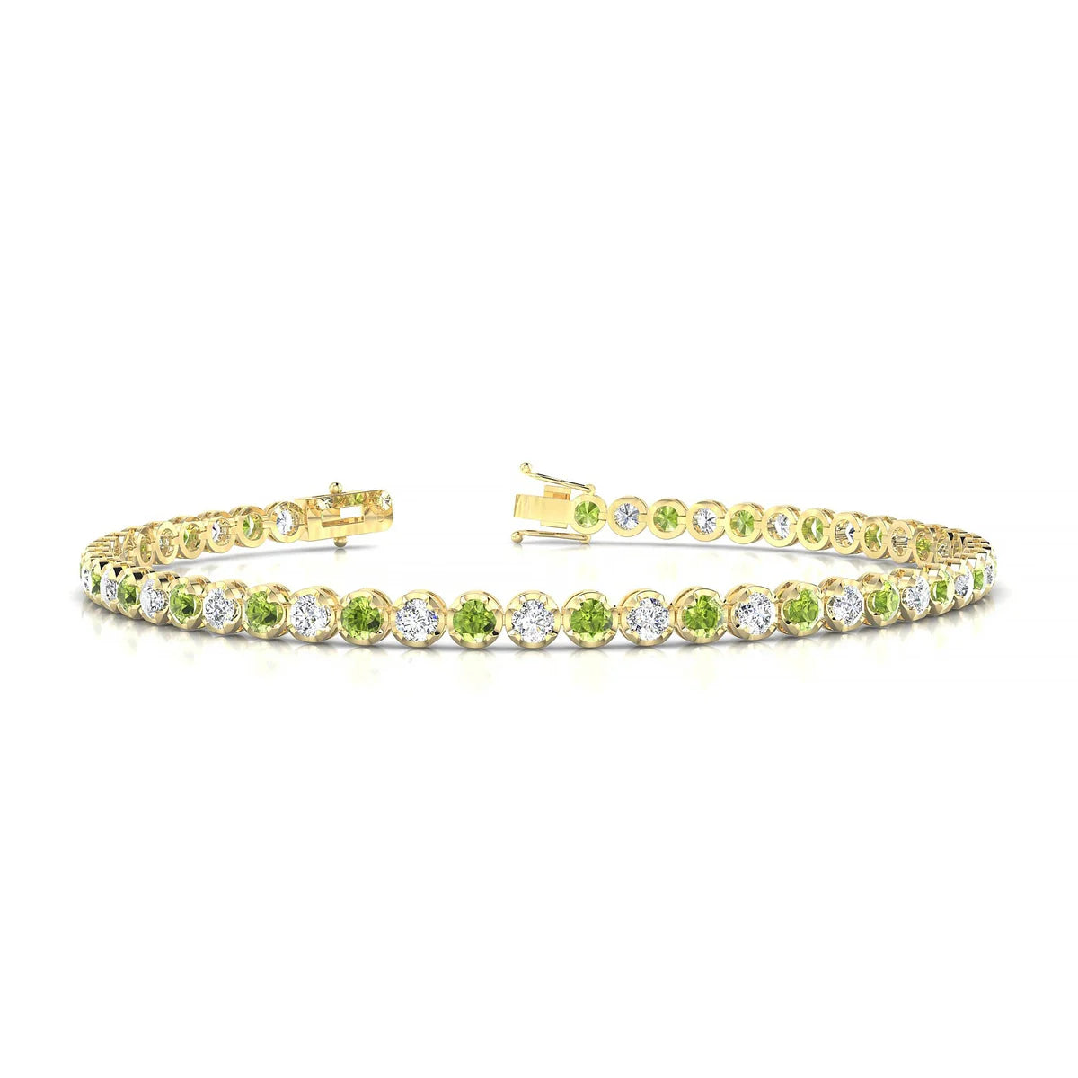 Tiger 1-1 | 18k Yellow Gold 2.5 mm Round Natural Peridot Tennis Bracelet