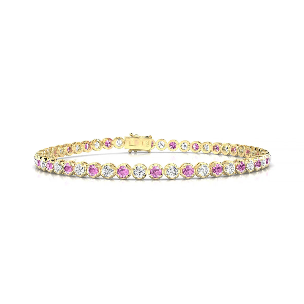 Tiger 1-1 | 18k Yellow Gold 2.5 mm Round Natural Pink Sapphire Tennis Bracelet