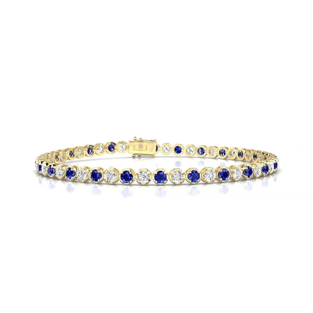 Tiger 1-1 | 18k Yellow Gold 2.5 mm Round Natural Sapphire Tennis Bracelet
