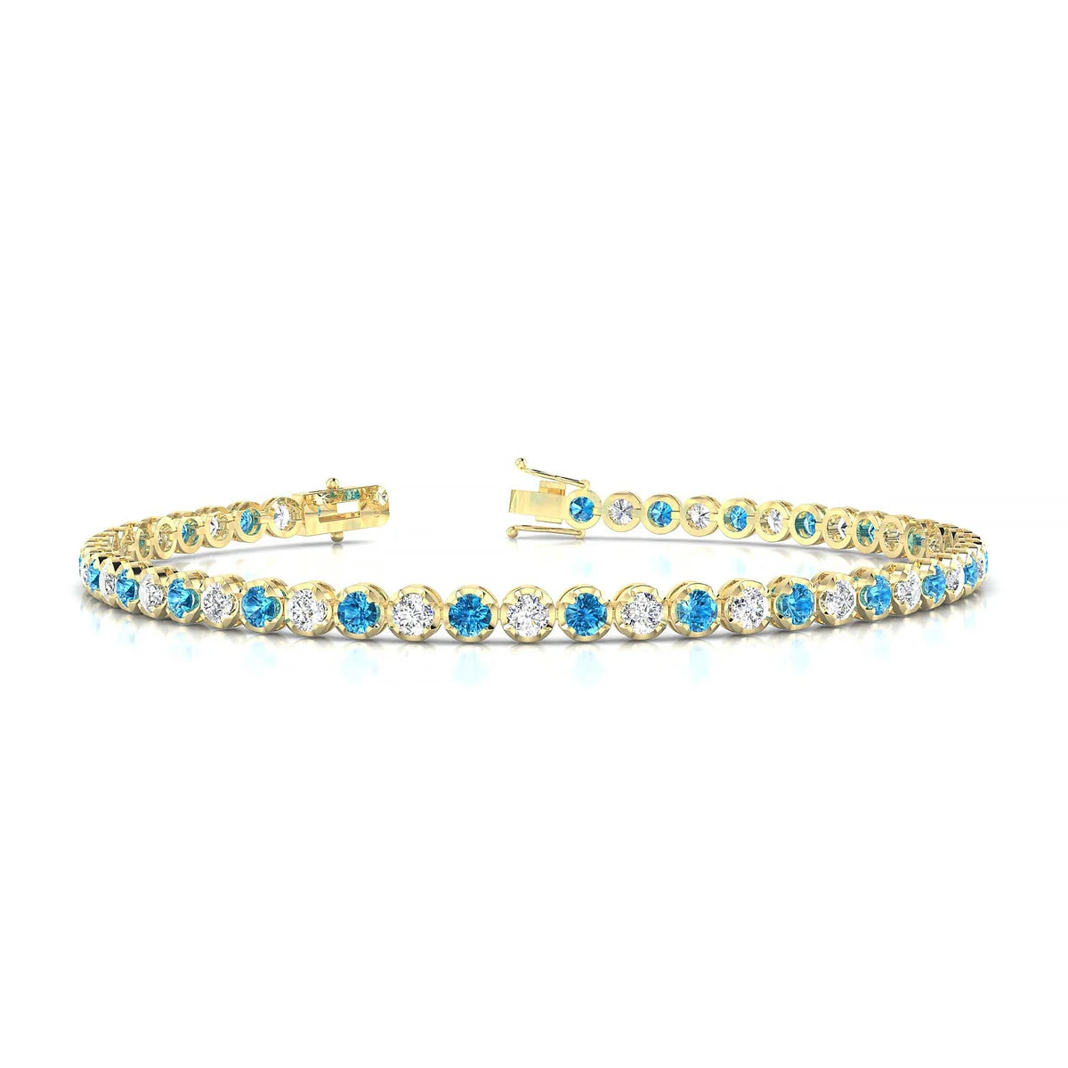 Tiger 1-1 | 18k Yellow Gold 2.5 mm Round Natural Topaz Tennis Bracelet