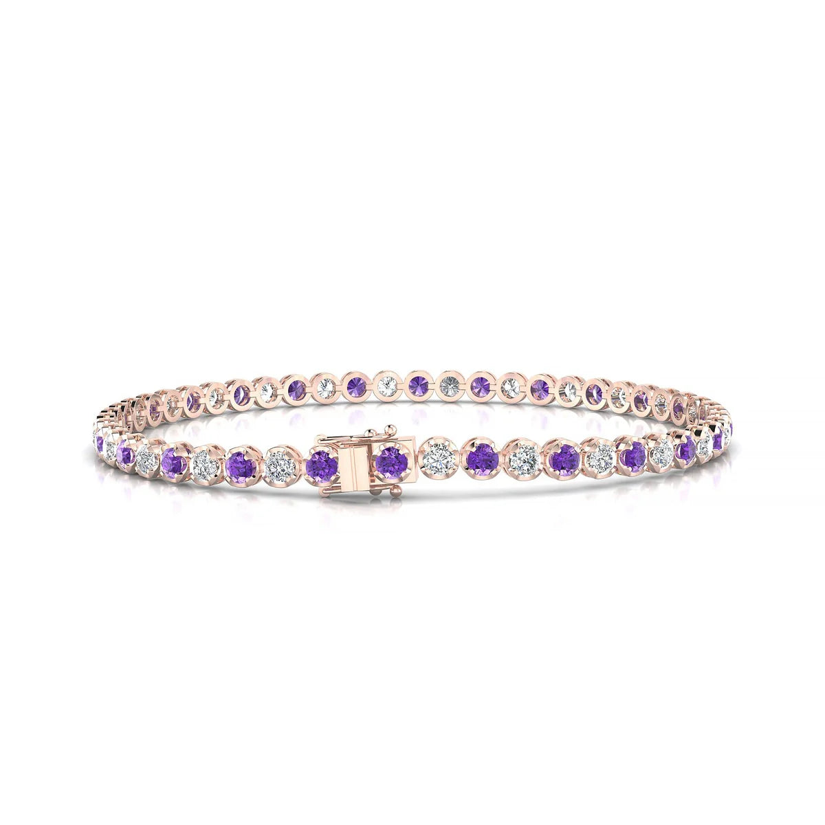 Tiger 1-1 | 18k Rose Gold 2.5 mm Round Natural Amethyst Tennis Bracelet