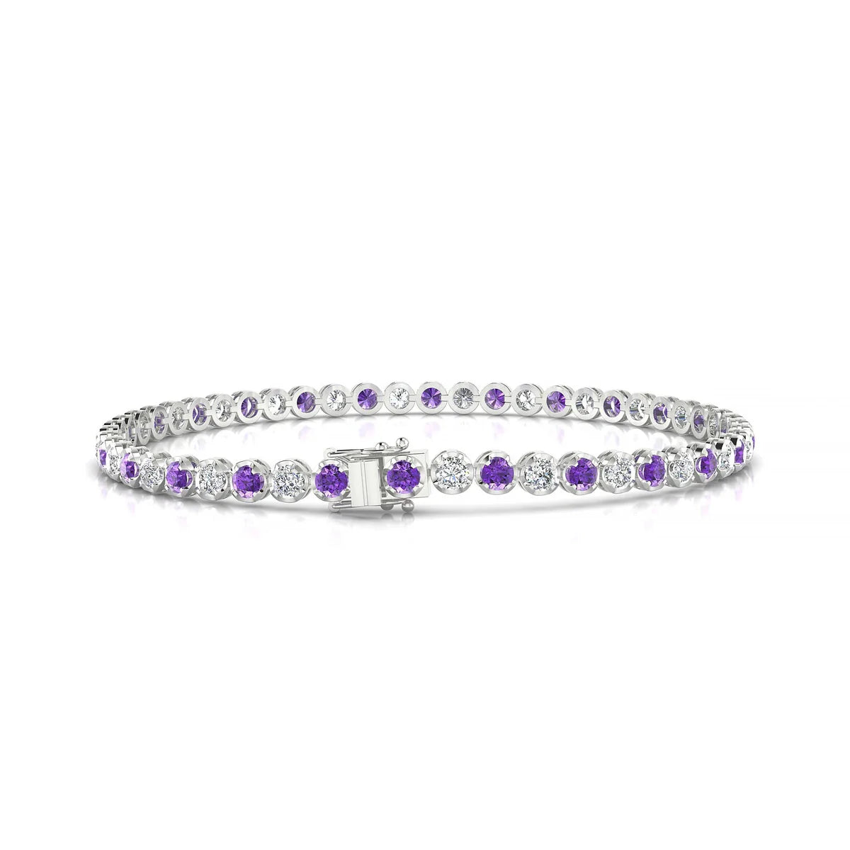 Tiger 1-1 | 18k White Gold 2.5 mm Round Natural Amethyst Tennis Bracelet