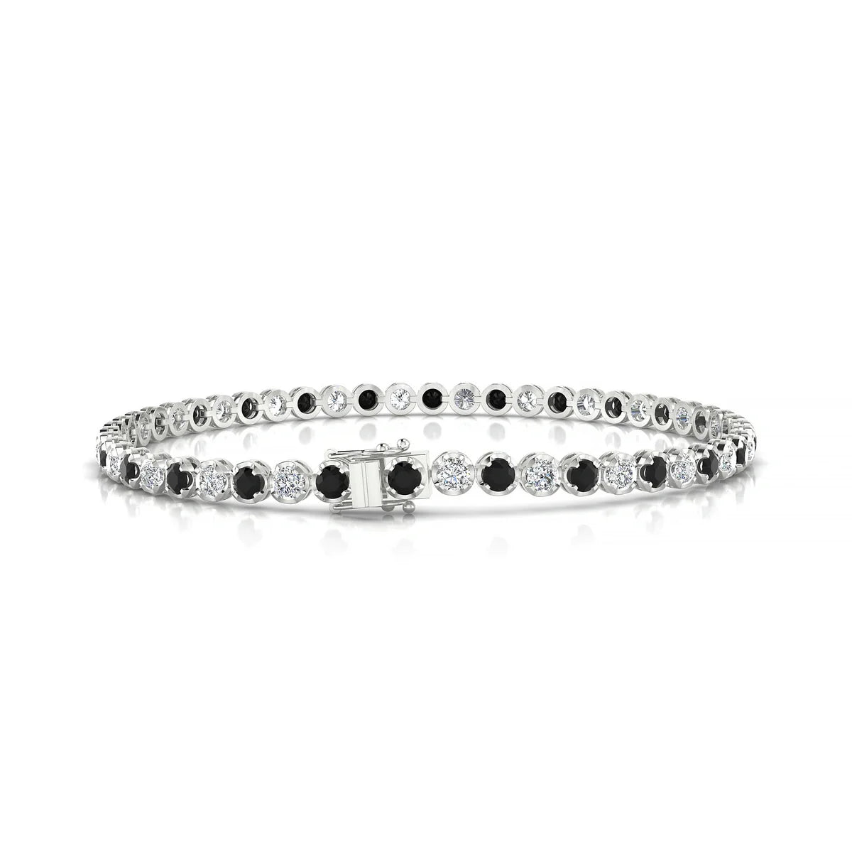 Tiger 1-1 | 18k White Gold 2.5 mm Round Natural Black Diamond Tennis Bracelet
