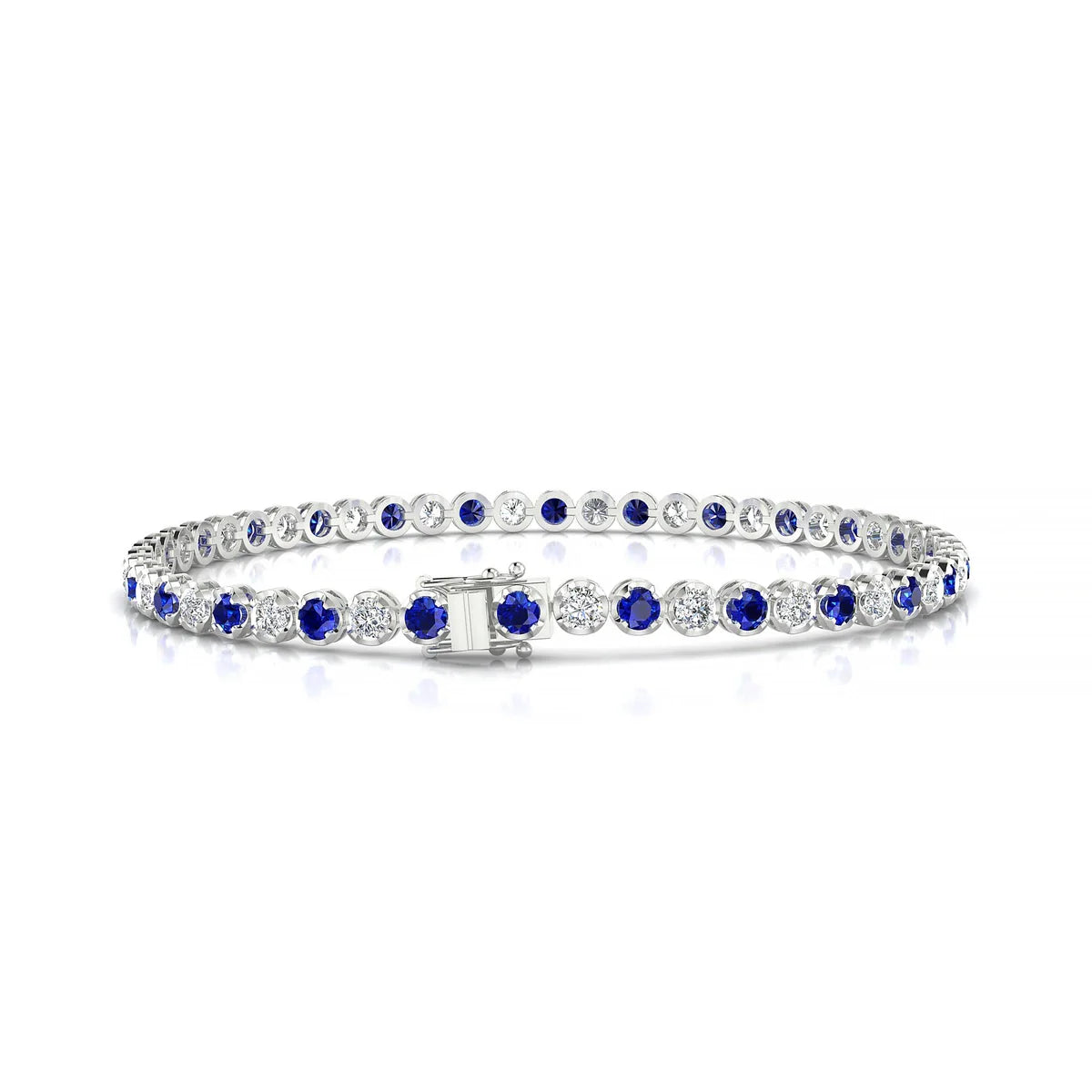 Tiger 1-1 | 18k White Gold 2.5 mm Round Natural Sapphire Tennis Bracelet