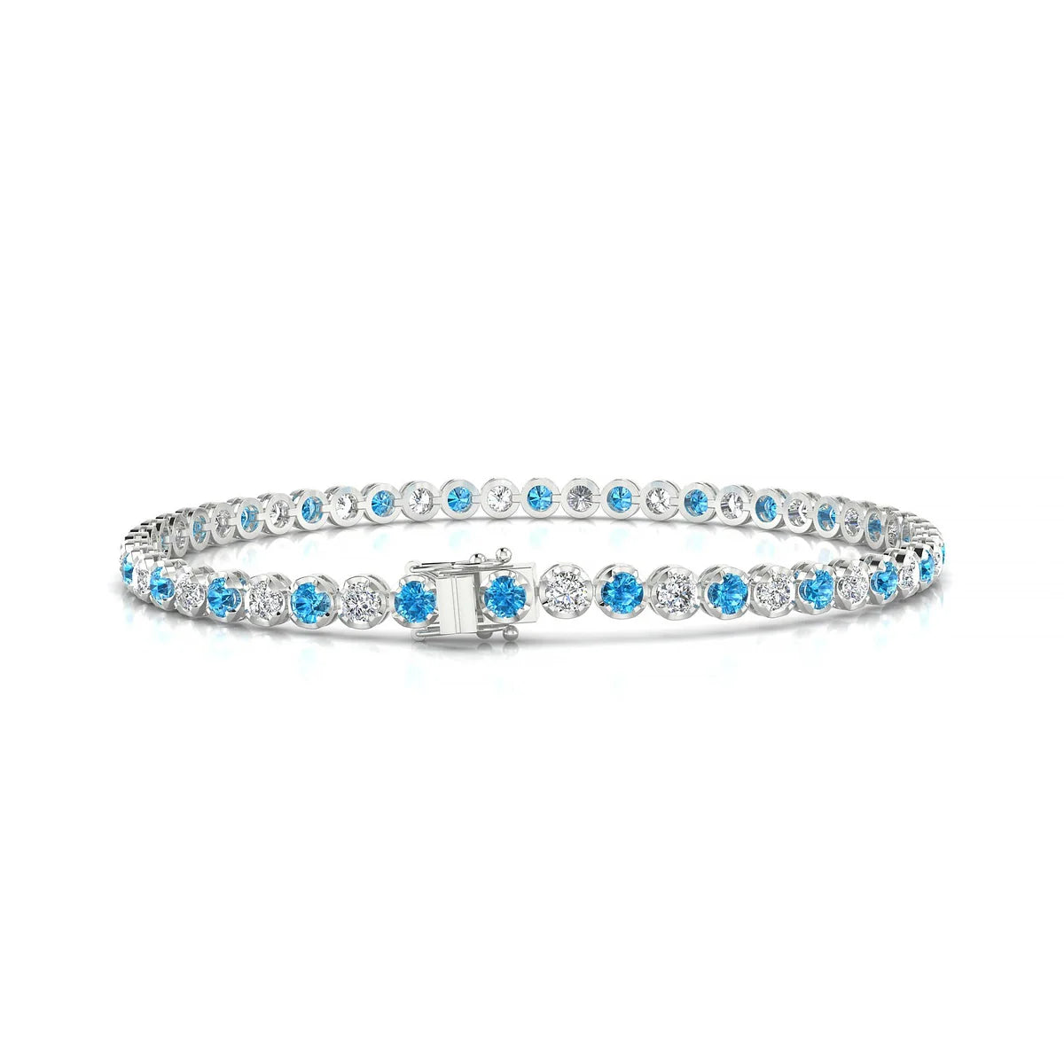 Tiger 1-1 | 18k White Gold 2.5 mm Round Natural Topaz Tennis Bracelet