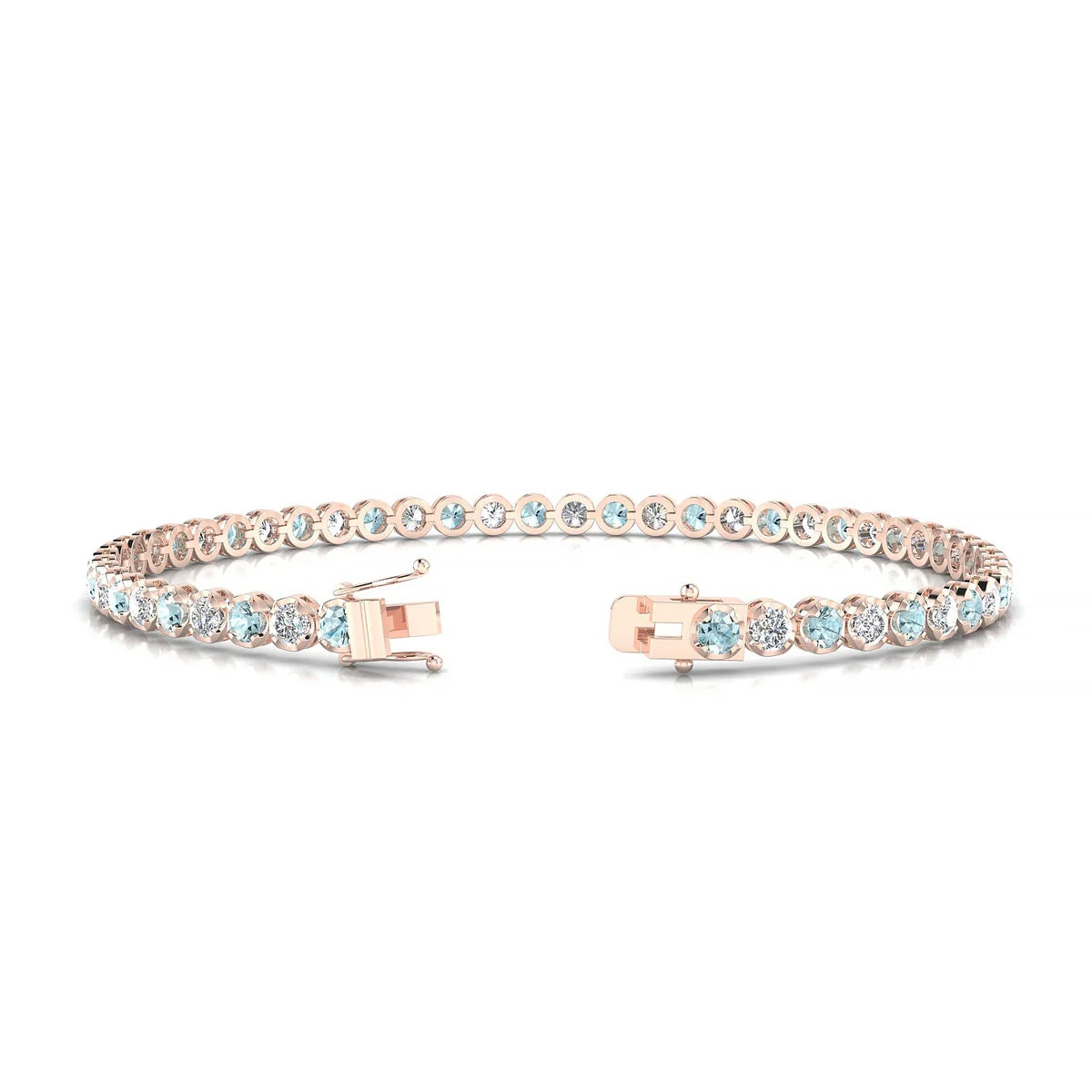 Tiger 1-1 | 18k Rose Gold 2.5 mm Round Natural Aquamarine Tennis Bracelet