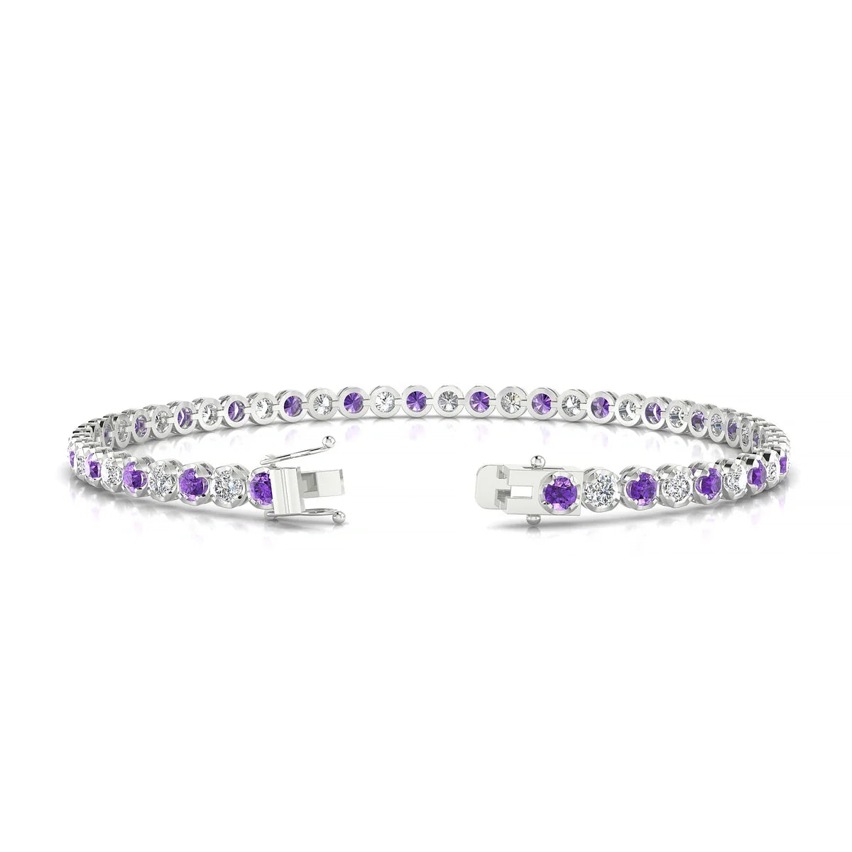 Tiger 1-1 | 18k White Gold 2.5 mm Round Natural Amethyst Tennis Bracelet