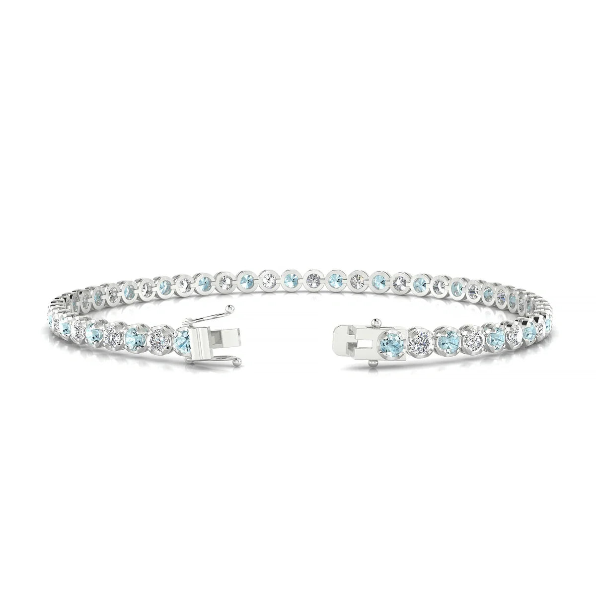 Tiger 1-1 | 18k White Gold 2.5 mm Round Natural Aquamarine Tennis Bracelet