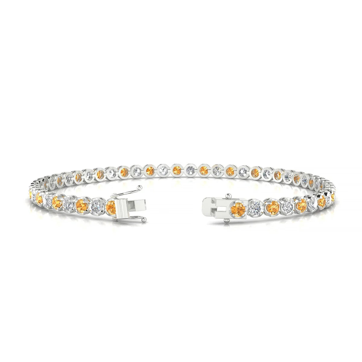 Tiger 1-1 | 18k White Gold 2.5 mm Round Natural Citrine Tennis Bracelet