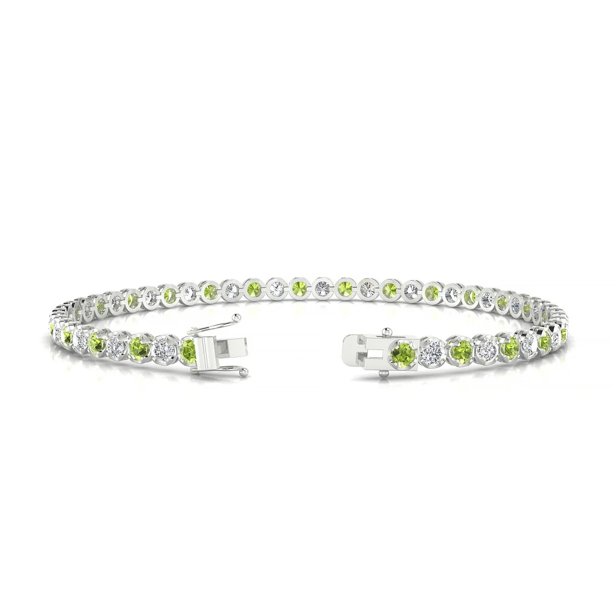 Tiger 1-1 | 18k White Gold 2.5 mm Round Natural Peridot Tennis Bracelet