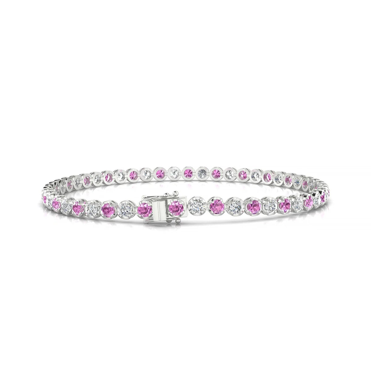 Tiger 1-1 | 18k White Gold 2.5 mm Round Natural Pink Sapphire Tennis Bracelet