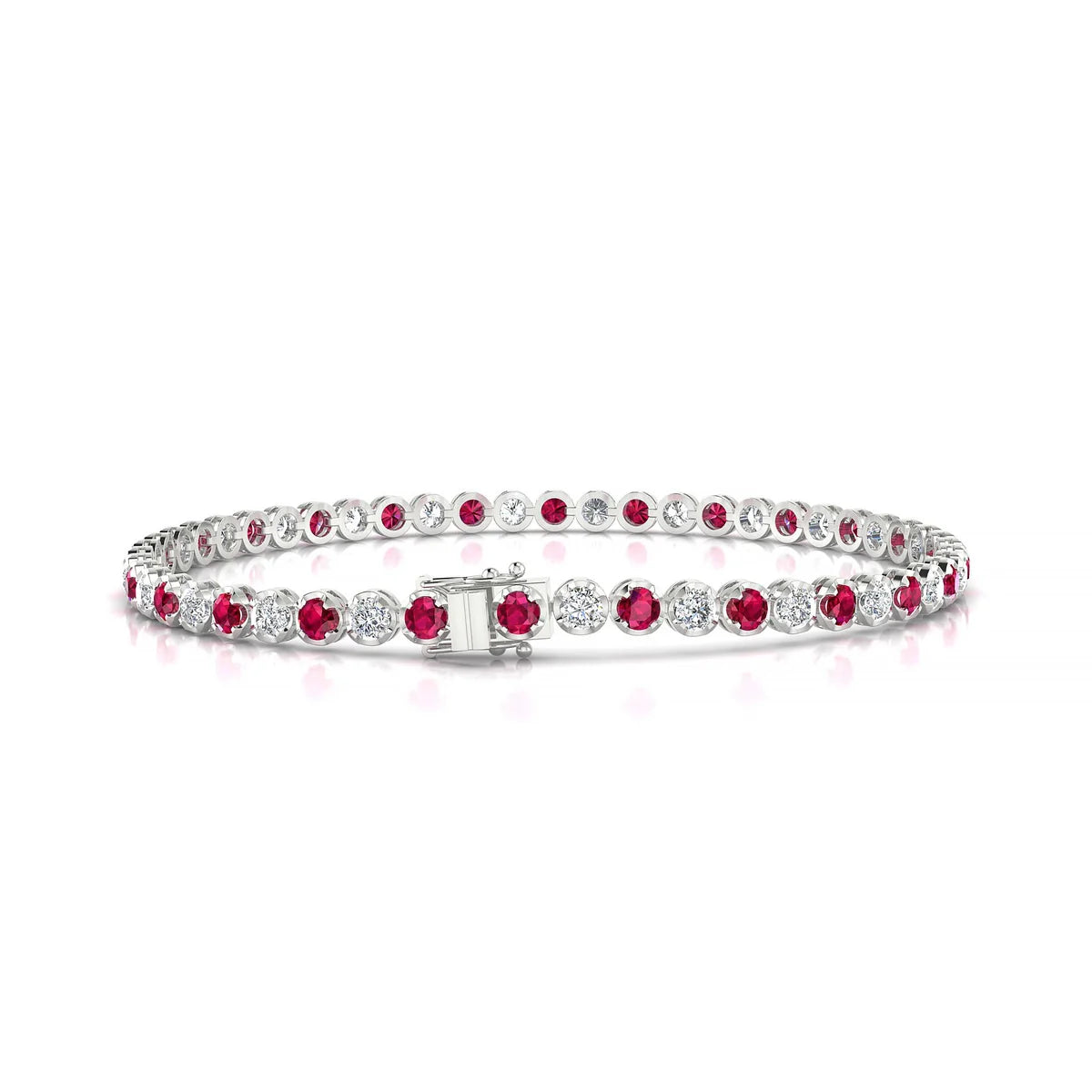 Tiger 1-1 | 18k White Gold 2.5 mm Round Natural Ruby Tennis Bracelet