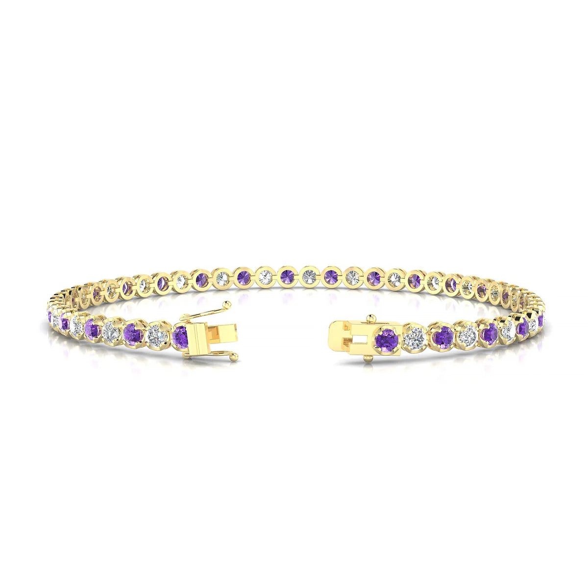 Tiger 1-1 | 18k Yellow Gold 2.5 mm Round Natural Amethyst Tennis Bracelet