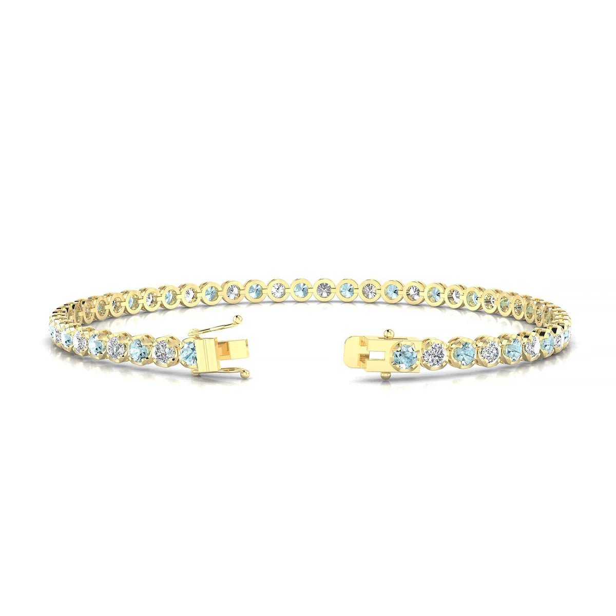 Tiger 1-1 | 18k Yellow Gold 2.5 mm Round Natural Aquamarine Tennis Bracelet
