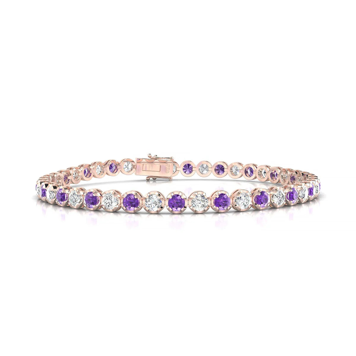 Tiger 1-1 | 18k Rose Gold 3 mm Round Natural Amethyst Tennis Bracelet