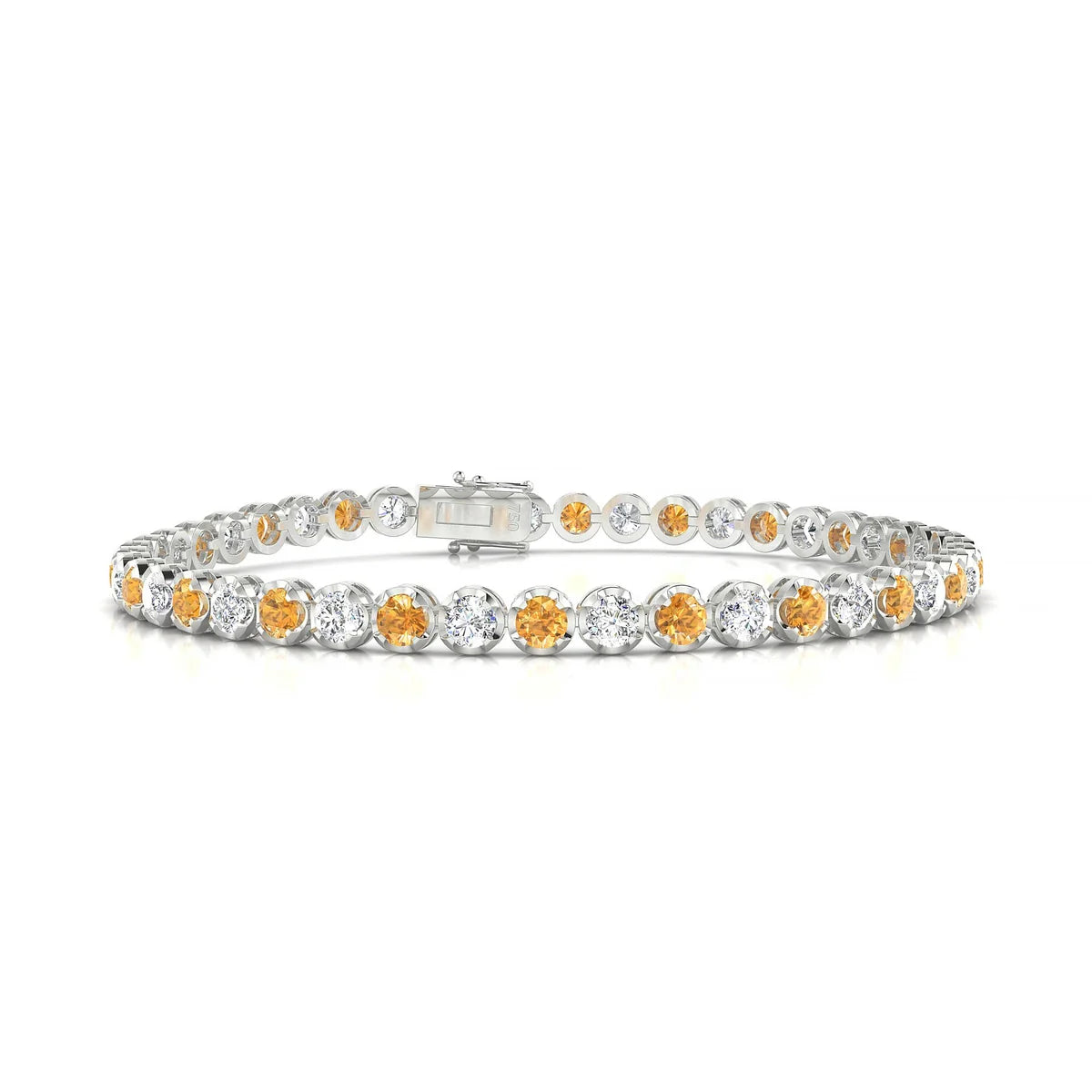 Tiger 1-1 | 18k White Gold 3 mm Round Natural Citrine Tennis Bracelet