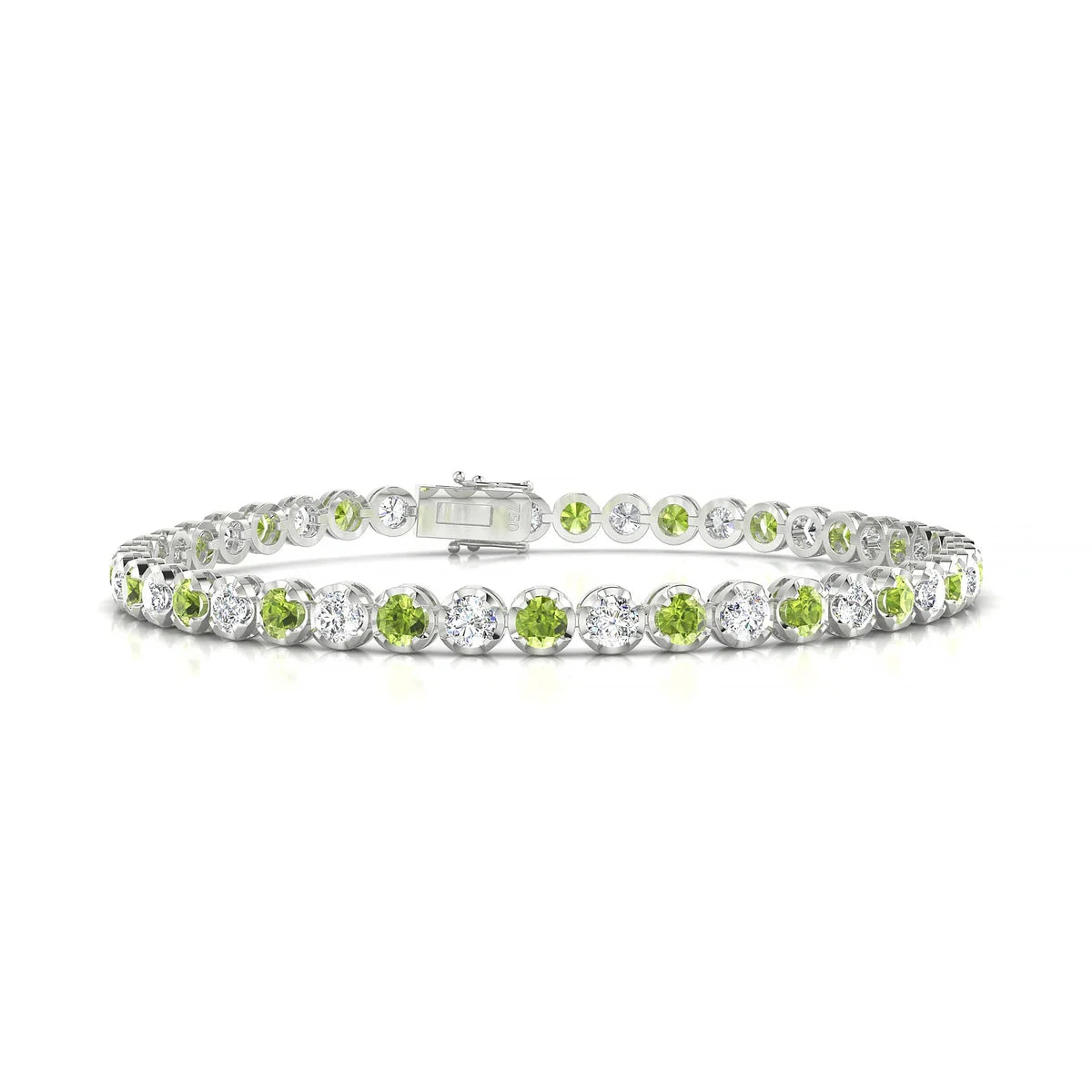 Tiger 1-1 | 18k White Gold 3 mm Round Natural Peridot Tennis Bracelet