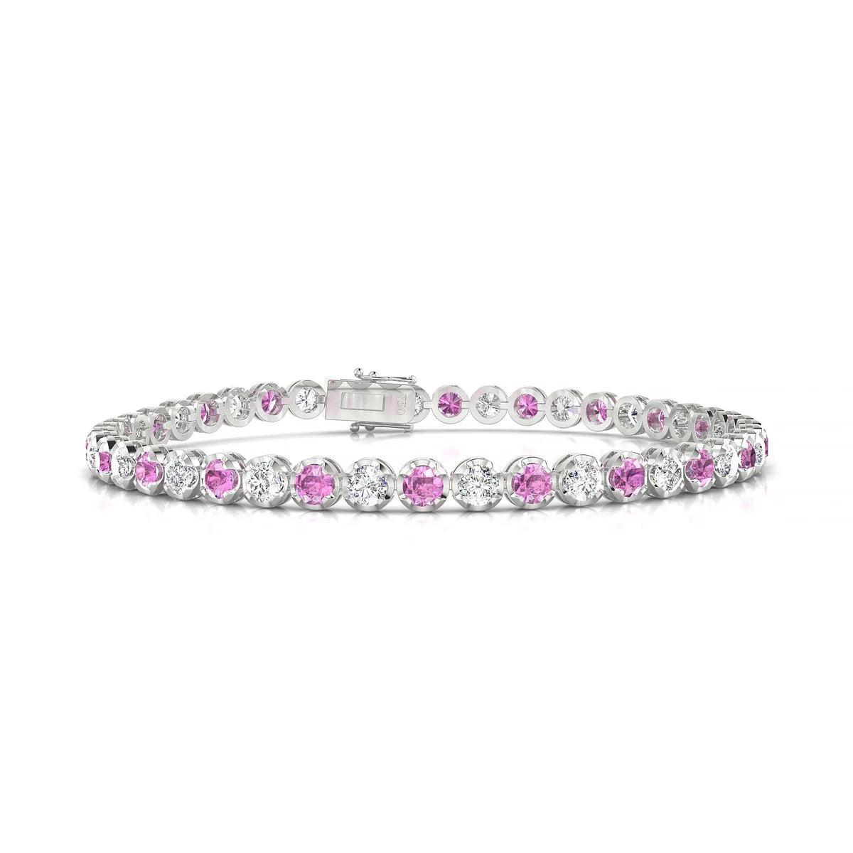 Tiger 1-1 | 18k White Gold 3 mm Round Natural Pink Sapphire Tennis Bracelet