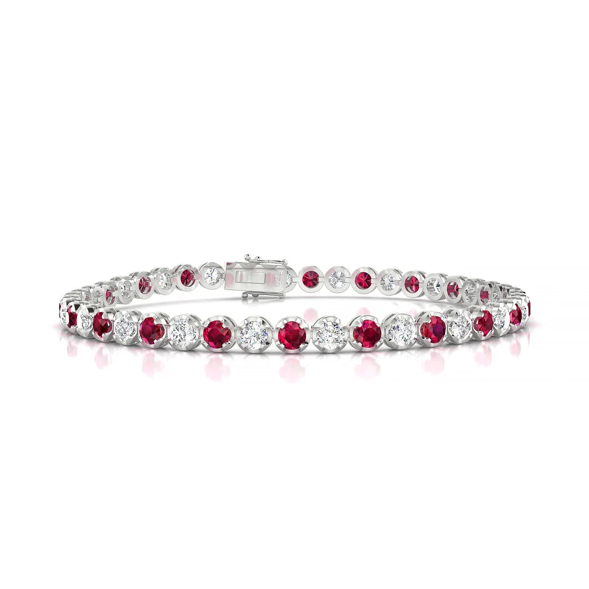 Tiger 1-1 | 18k White Gold 3 mm Round Natural Ruby Tennis Bracelet