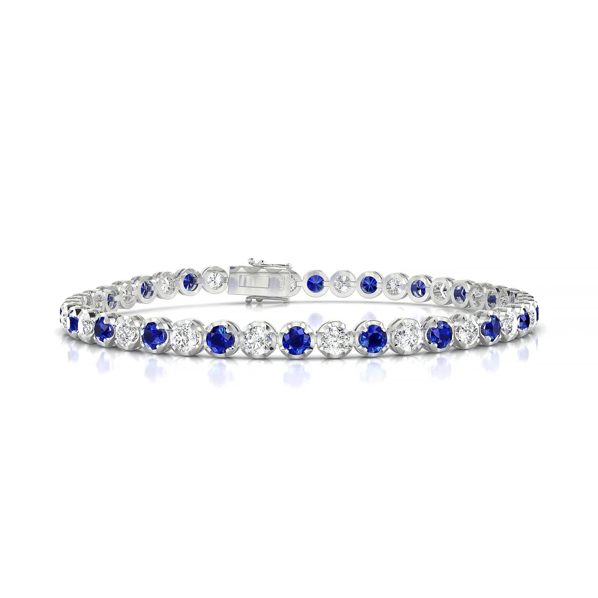 Tiger 1-1 | 18k White Gold 3 mm Round Natural Sapphire Tennis Bracelet