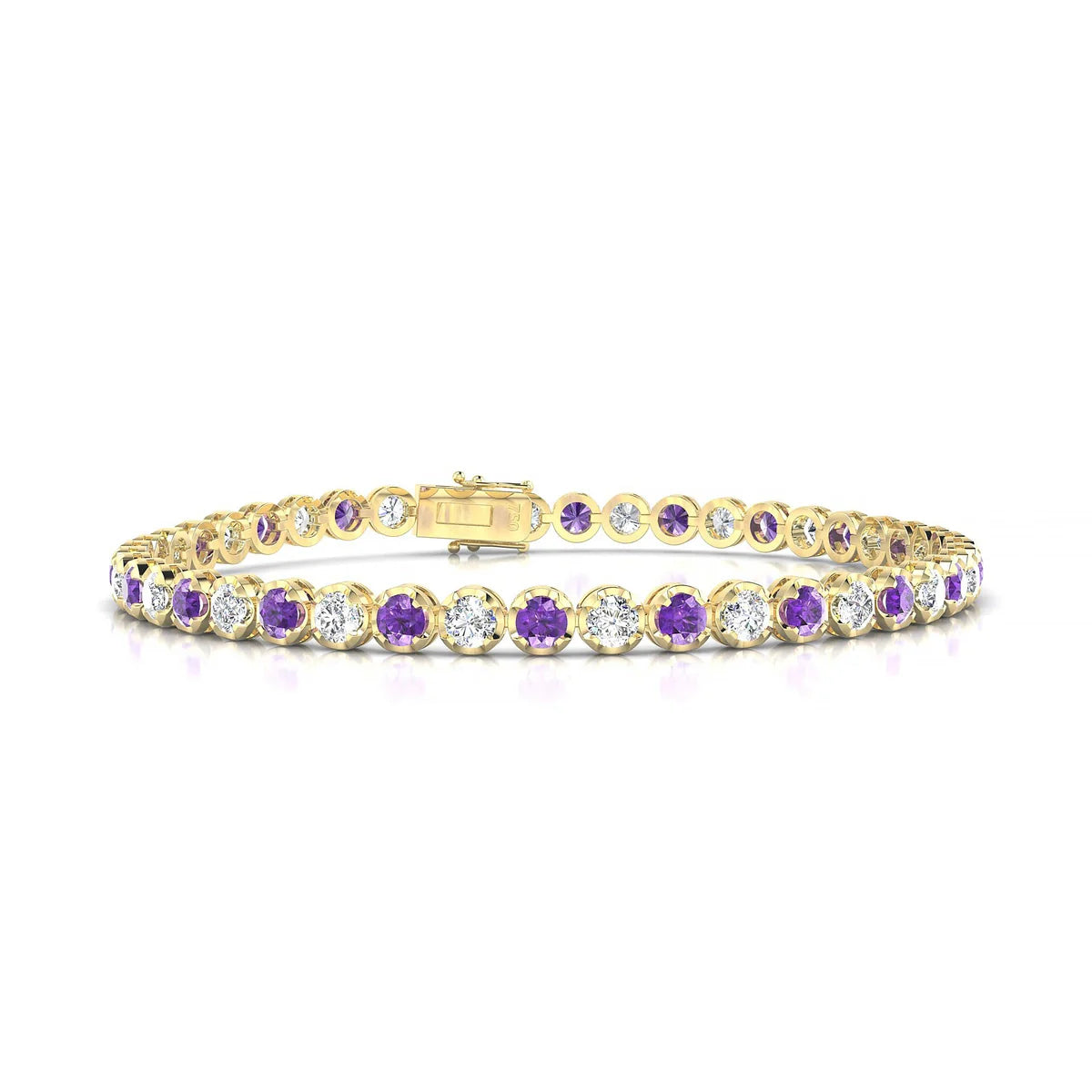 Tiger 1-1 | 18k Yellow Gold 3 mm Round Natural Amethyst Tennis Bracelet