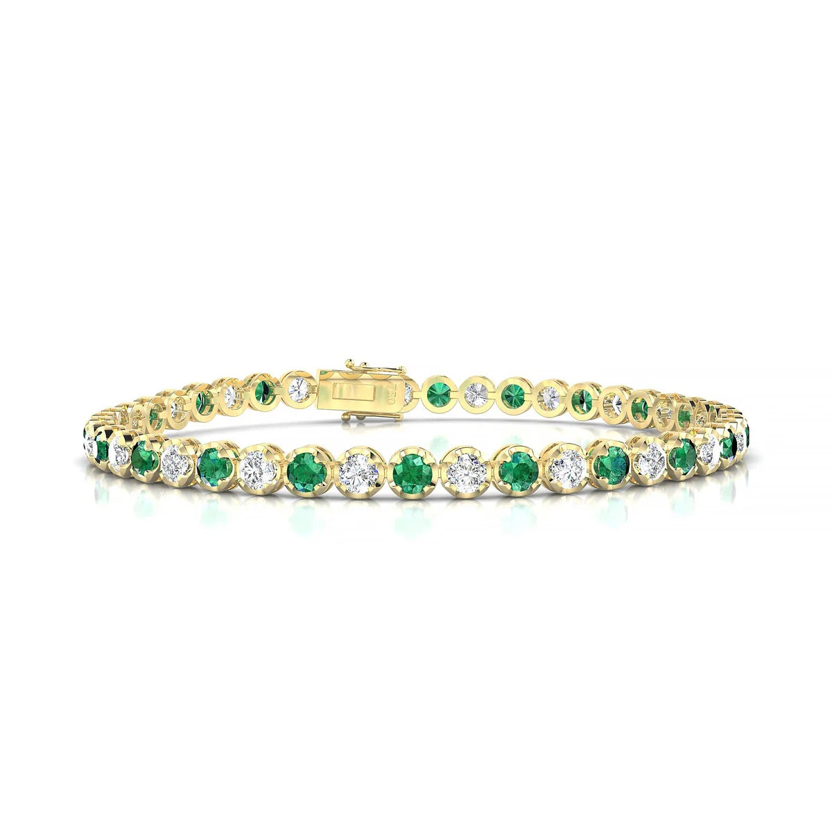 Tiger 1-1 | 18k Yellow Gold 3 mm Round Natural Emerald Tennis Bracelet