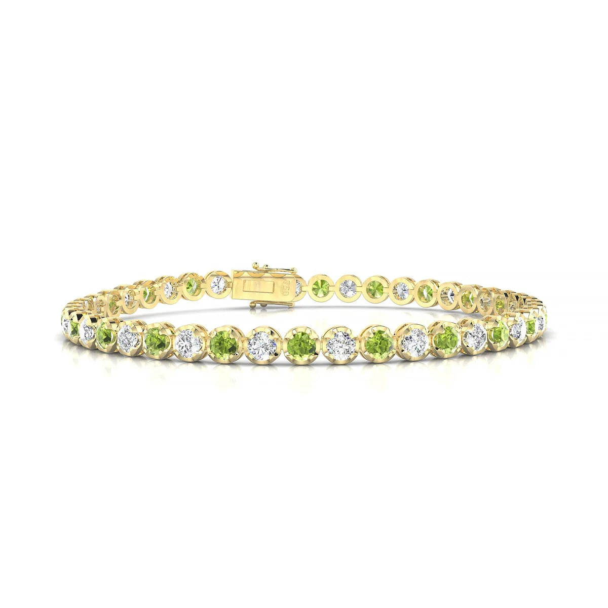 Tiger 1-1 | 18k Yellow Gold 3 mm Round Natural Peridot Tennis Bracelet