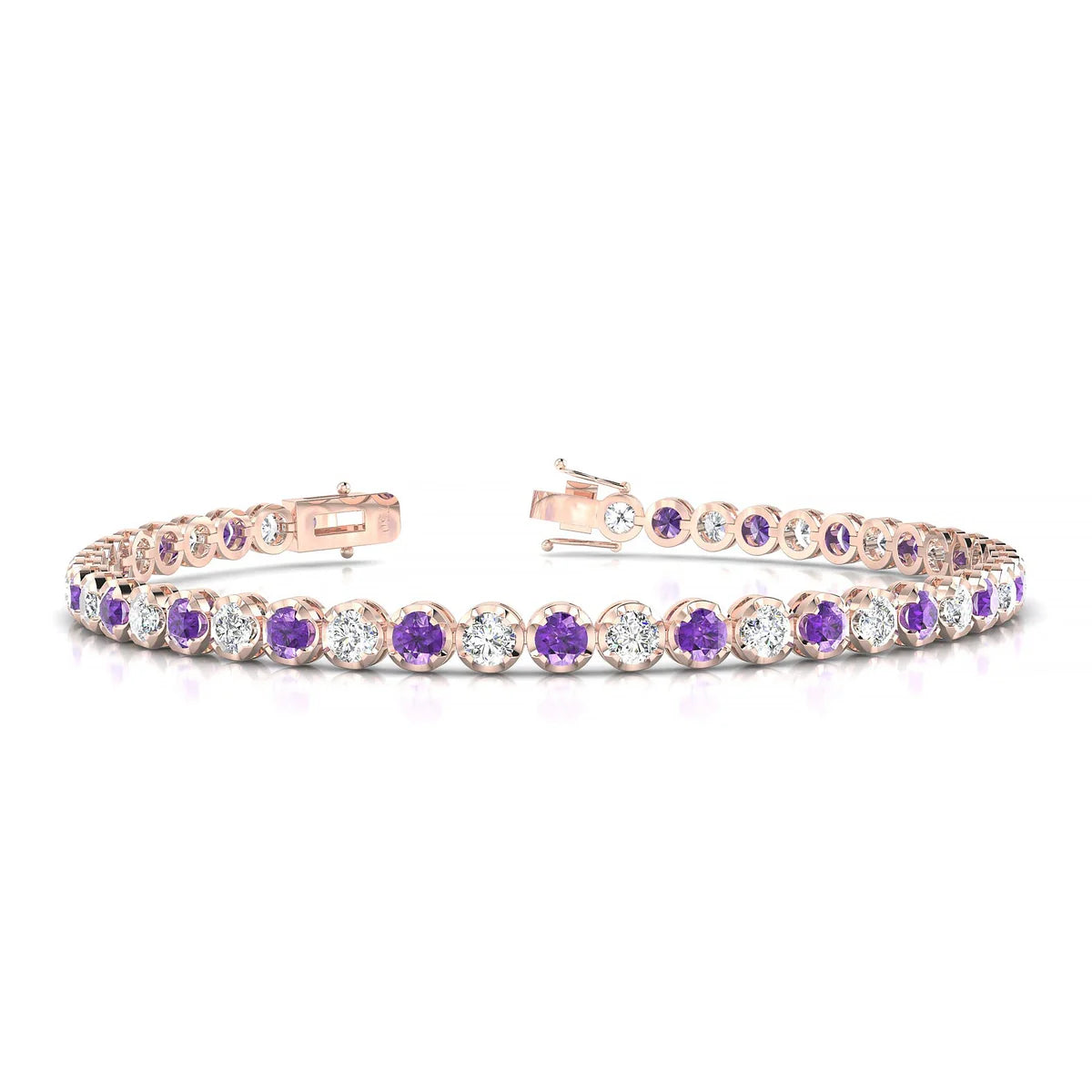 Tiger 1-1 | 18k Rose Gold 3 mm Round Natural Amethyst Tennis Bracelet