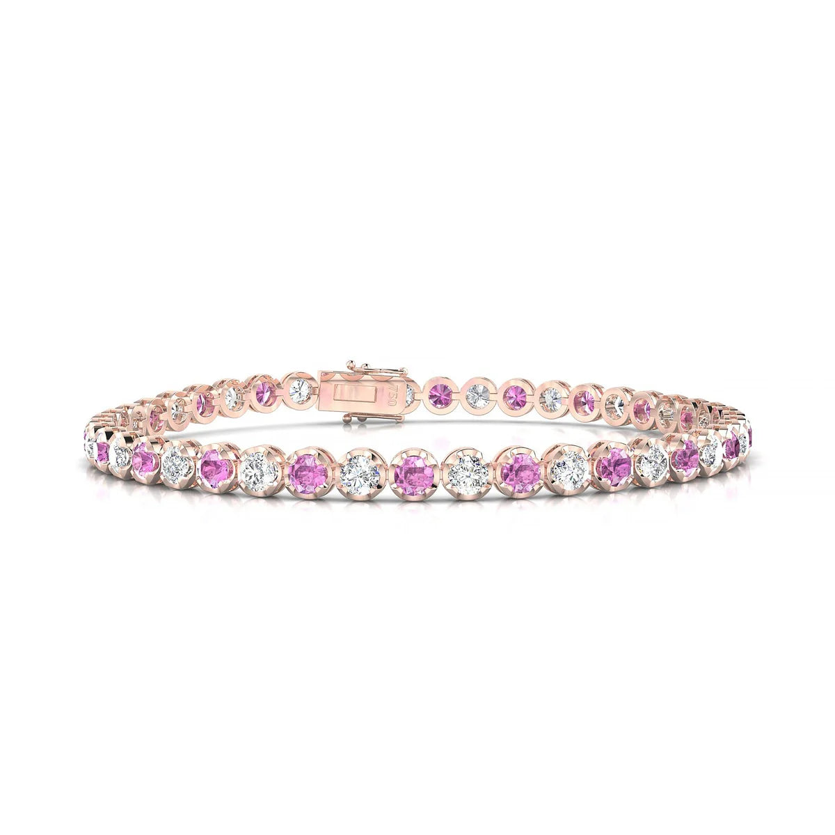 Tiger 1-1 | 18k Rose Gold 3 mm Round Natural Pink Sapphire Tennis Bracelet