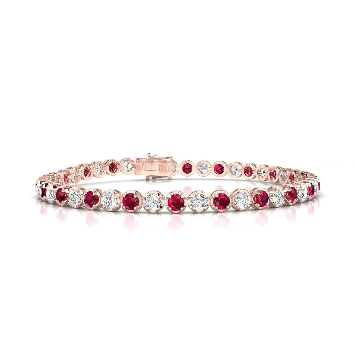 Tiger 1-1 | 18k Rose Gold 3 mm Round Natural Ruby Tennis Bracelet