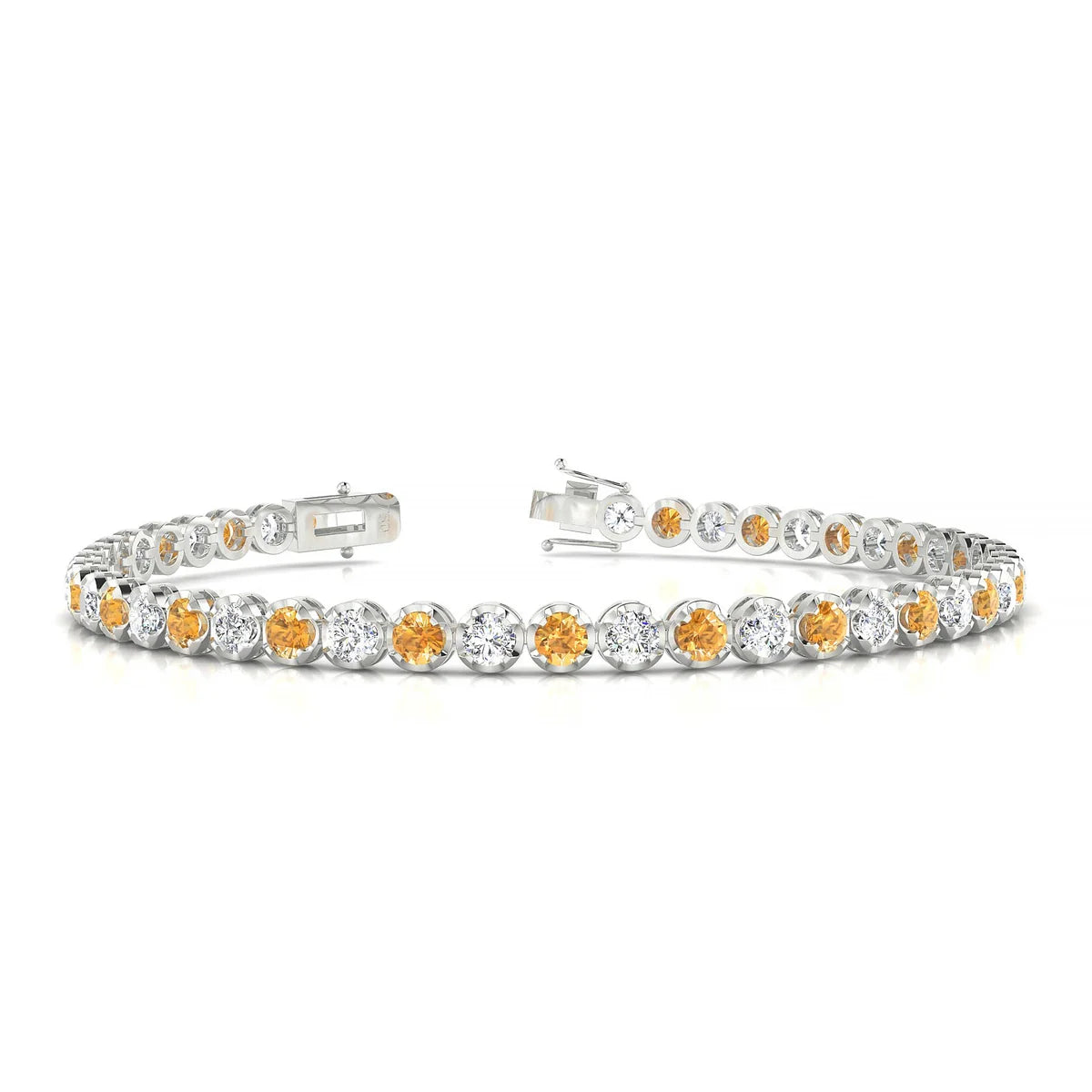 Tiger 1-1 | 18k White Gold 3 mm Round Natural Citrine Tennis Bracelet