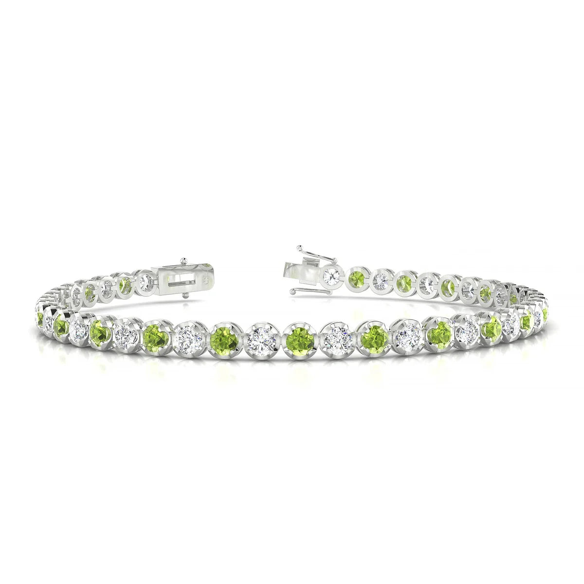 Tiger 1-1 | 18k White Gold 3 mm Round Natural Peridot Tennis Bracelet