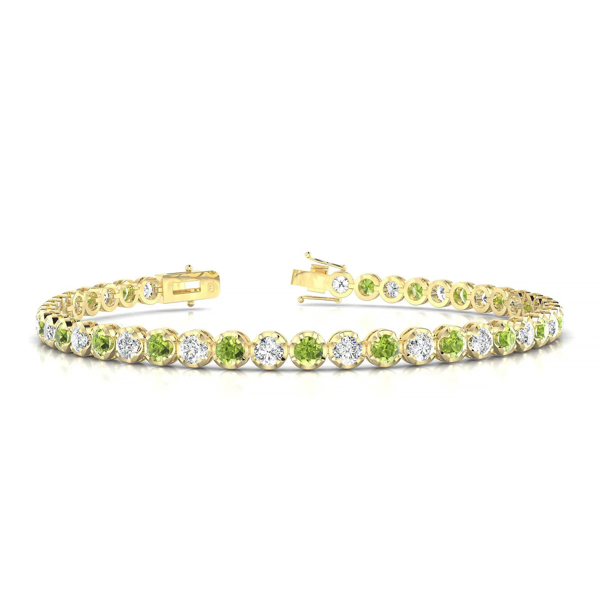 Tiger 1-1 | 18k Yellow Gold 3 mm Round Natural Peridot Tennis Bracelet